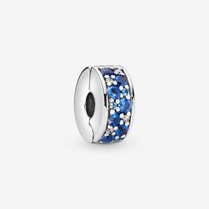 Pandora Retired Blue Pavé Clip Charm Sterling Silver 925